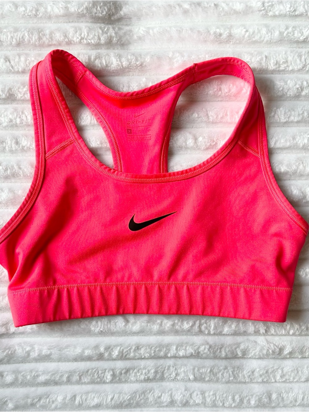 Nike Bright Orange Pink Racerback Dri-FIT Sports Bra with Black Logo